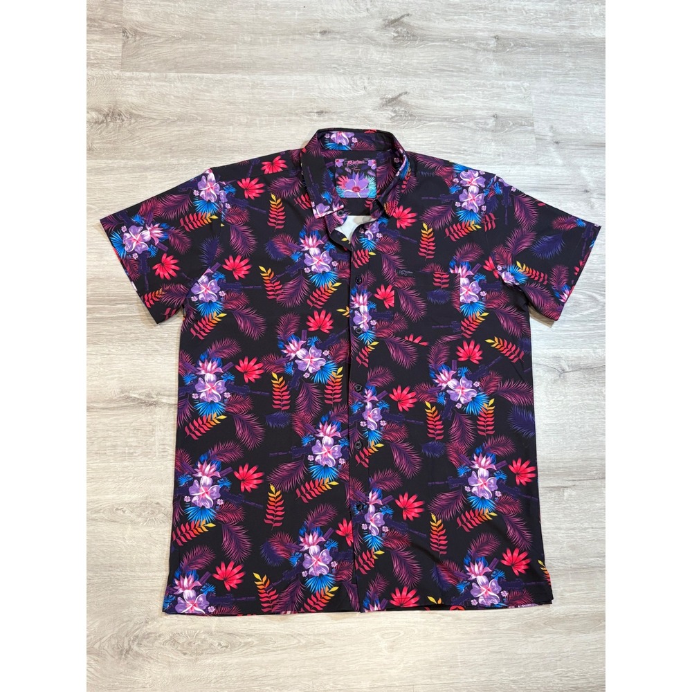 Retrofit Tropics Floral Button Up Hawaiian Shirt Short Sleeve Colorful XL‎